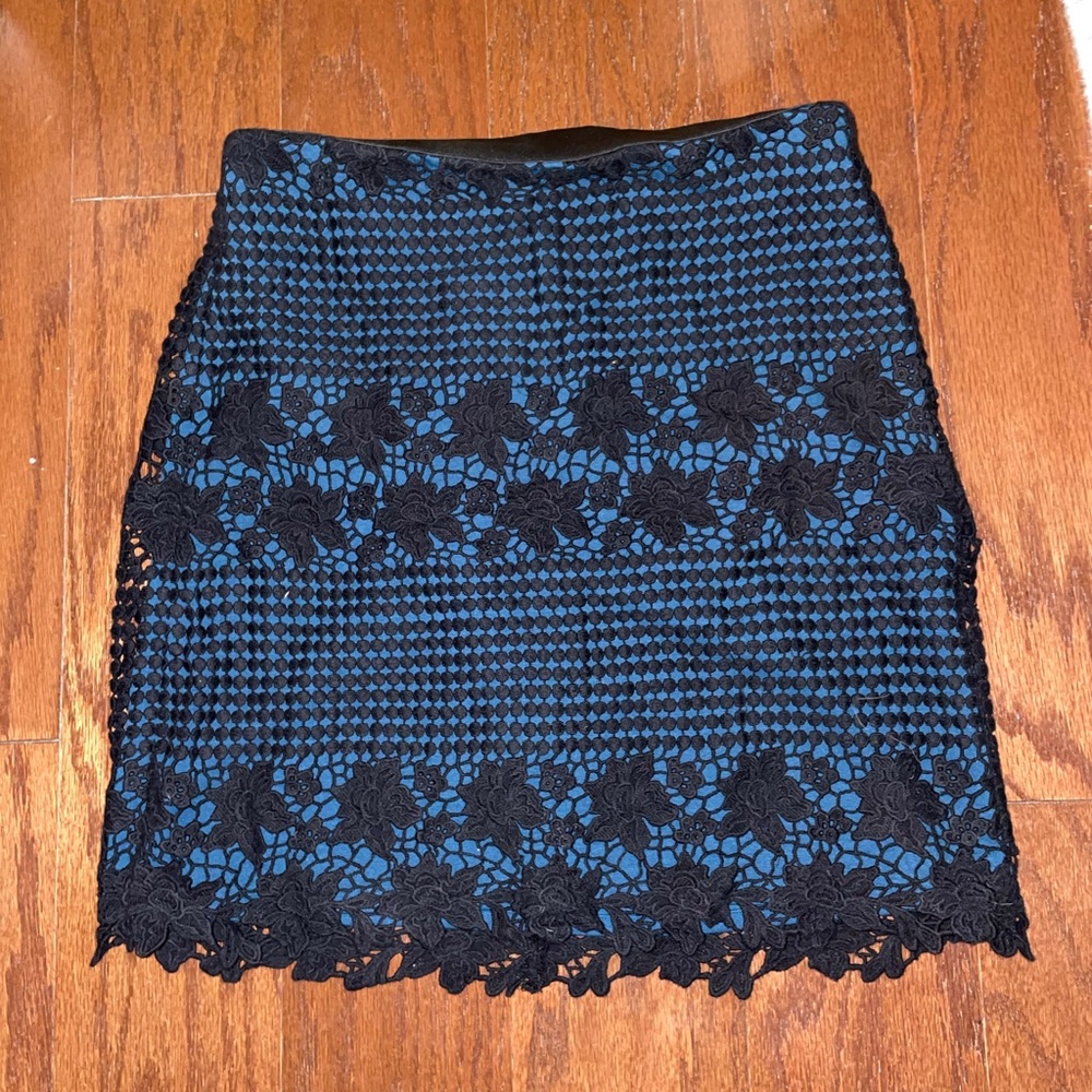 LOFT Blue skirt with black overlay!